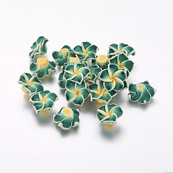 Perles de plumeria 3D en pâte polymère manuelles, vert de mer, 15x8mm, Trou: 2mm
