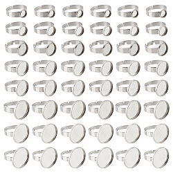 DICOSMETIC 48pcs 8 Sizes Stainless Steel Flat Round Ring Trays Pad Ring Base Findings Adjustable Finger Rings Components for Jewelry Making