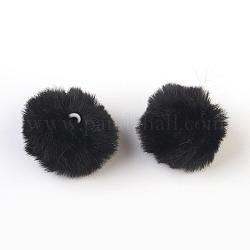 Handgemachte künstliche Kaninchenfell Pom Pom Ball bedeckt Anhänger, Fuzzy Bunny Haarballen, mit elastischer Faser, Schwarz, 30~40 mm, Bohrung: 2x4 mm