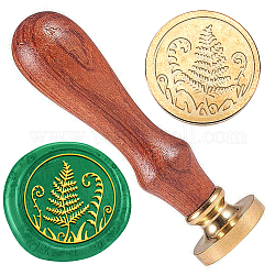 Wax Seal Stamp Set, Golden Tone Sealing Wax Stamp Solid Brass Head, with Retro Wood Handle, for Envelopes Invitations, Gift Card, Leaf, 83x22mm, Stamps: 25x14.5mm