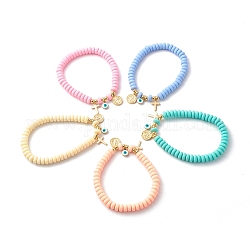 Bracelets en perles de pâte polymère faites main, avec breloque en laiton, croix et ovale avec vierge marie et mauvais œil, couleur mixte, 1/4 pouce (0.7 cm), diamètre intérieur: 2-5/8 pouce (6.8 cm)