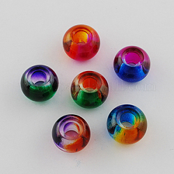 Spray Painted Glass Beads, Large Hole Beads, Two Tone, Rondelle, Mixed Color, 10~11x7.5~8mm, Hole: 3~3.5mm