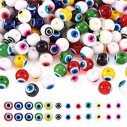 Pandahall 240 Stück 12 Farben backbemalte Glasperlen, Runde mit bösen Blick, Mischfarbe, 6x5 mm, Bohrung: 1.2 mm, 20 Stk. je Farbe