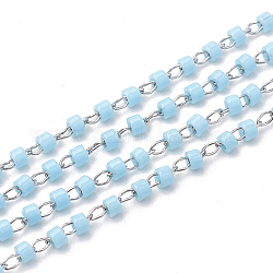 TOHO Japan Import Seed Beads, Handmade Glass Beaded Chains, Soldered, with Spool, with Stainless Steel Findings, Column, Stainless Steel Color, Light Sky Blue, 2mm, about 26.24 Feet(8m)/strand