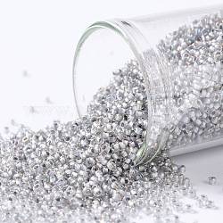 TOHO Round Seed Beads, Japanese Seed Beads, (261) Inside Color AB Crystal/Gray Lined, 15/0, 1.5mm, Hole: 0.7mm, about 15000pcs/50g