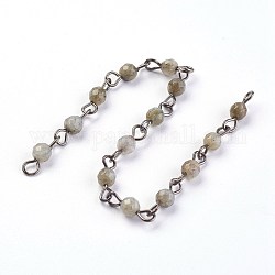 Chaînes de perles de labradorite naturelle à la main, non soudée, avec épingle à œil en laiton, ronde, facette, gunmetal, 12~12.5x4~4.5mm, environ 39.37 pouce (1 m)/fil
