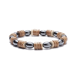Bracelet extensible en noix de coco et hématite synthétique, bijoux en pierres précieuses pour femmes, burlywood, diamètre intérieur: 2-3/8 pouce (5.9 cm)