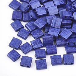 2-Hole Baking Paint Glass Seed Beads, Rectangle, DarkSlate Blue, 5x4.5~5.5x2~2.5mm, Hole: 0.5~0.8mm