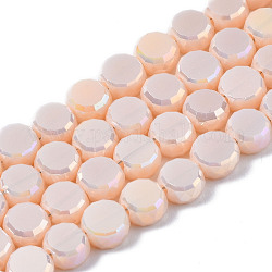 Chapelets de perles en verre électroplaqué, de couleur plaquée ab , facette, plat rond, blé, 5.5x6x3.5mm, Trou: 1.2mm, Environ 98~100 pcs/chapelet, 19.84~21.65 pouce (50.4 cm ~ 55 cm)