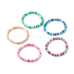 Stretch-Armband aus Heishi-Perlen aus Fimo, Surferarmband für Frauen, Mischfarbe, 6.3 mm, Innendurchmesser: 2-1/4 Zoll (5.7 cm)