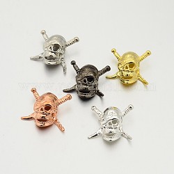 Brass Skull Beads, Mixed Color, 17x17x10mm, Hole: 2mm