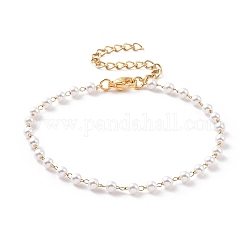 Pulseras redondas de cuentas de perlas de imitación de plástico, con chapado al vacío 304 cadenas de freno de acero inoxidable, blanco, dorado, 6-1/2 pulgada (16.5 cm)