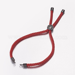 Nylon Twisted Cord Armband machen, Slider Armband machen, mit Messing-Zubehör, Baum des Lebens, rot, Metallgrau, 8-5/8 Zoll (220 mm), 3 mm, Bohrung: 2 mm