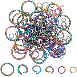 Beebeecraft 160 pièces 6 tailles 304 anneaux ouverts en acier inoxydable, rond, couleur arc en ciel, 18~24 jauge, 3.5~12x0.5~1mm, diamètre intérieur : 2.5~10mm