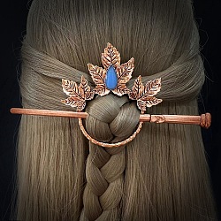 Bâtons de cheveux en pierre de lune vintage pour femmes, bâtons de cheveux en alliage gothique rétro viking, feuille, 75x75mm
