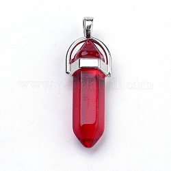 Pendentifs en verre, avec les accessoires en alliage, balle, platine, rouge, 39~42x13x10mm, Trou: 4x3.5mm