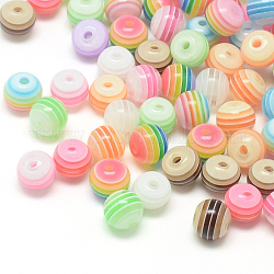 Perles de résine à rayures transparentes, ronde, couleur mixte, 6mm, Trou: 1mm