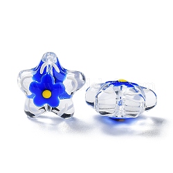 Perle di vetro trasparente, con smalto, fiore, blu medio, 21x22x11mm, Foro: 1.2 mm