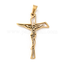 201 Stainless Steel Pendants, Crucifix Cross, Golden, 39.5x26.5x1.5mm, Hole: 6.5x4mm
