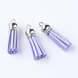 Faux Suede Tassel Pendant Decorations, with CCB Plastic Cord Ends, Platinum, Lilac, 35~37x10mm, Hole: 1.8mm