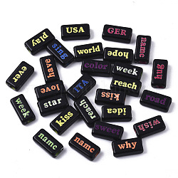 Opaque Acrylic Beads, with Fluorescent Powder, Rectangle with Words, Mixed Color, 15x7~8x5mm, Hole: 3mm, about 1900pc/500g