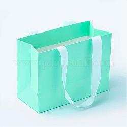 Sacs en papier, sacs-cadeaux, sacs à provisions, avec poignées en ruban, rectangle, turquoise, 15.5x11.5x7 cm