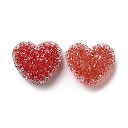 Perles en résine, avec strass, coeur drusy, rouge, 17x19x10.5mm, Trou: 1.6mm