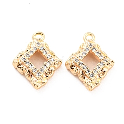 Brass Micro Pave Cubic Zirconia Pendants, Rhombus, Real 18K Gold Plated, 14x11x3.5mm, Hole: 1.1mm