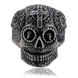 Cráneo de aleación con anillo de dedo cruzado, joyería punk gótica para hombres mujeres, plata antigua, nosotros tamaño 12 (21.4 mm)