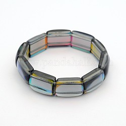 Galvanoplastie rectangle bracelets de perles de verre extensibles, verte, 55~60mm