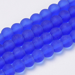 Transparente Glasperlen Stränge, matt, Runde, Blau, 10 mm, Bohrung: 1.5 mm, ca. 33 Stk. / Strang, 12.9 Zoll