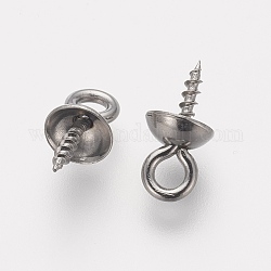 201 Stainless Steel Screw Eye Pin Peg Bails, For Half Drilled Beads, Stainless Steel Color, 10x6mm, Hole: 2mm, Pin: 1mm