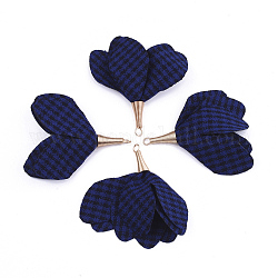 Pendentifs grands en fer, avec du coton, fleur avec motif vichy, or, bleu foncé, 50~58x45~80mm, Trou: 1~4mm