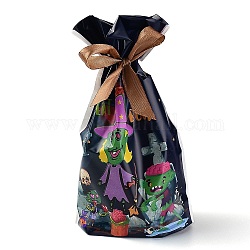Halloween kreative Kordelzugtaschen, für Halloween-Partybevorzugung liefert Halloween-Partytaschen, Rechteck mit Zombie & Hexe, Schwarz, 22.3x15.1 cm, ca. 45~50 Stk. / Beutel
