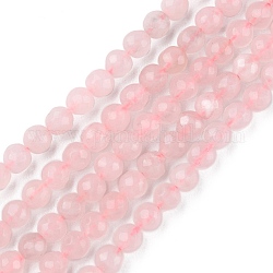 Chapelets de perles en quartz rose naturel, facette, ronde, 4mm, Trou: 0.8mm, Environ 87 pcs/chapelet, 14.96~15.12 pouce (38~38.4 cm)