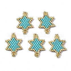 Liens de perles de rocaille japonaises miyuki & toho, motif de tissage, flocon de neige, turquoise foncé, 21~22x14~14.5x1.7mm, Trou: 1.5mm