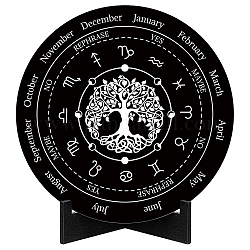 Creatcabin roue de l'année signe décor païen calendrier wicca vacances wiccan tableau pendule autel support de sorcière arbre de vie plaque gravée fournitures spirituelles en bois outils pour Halloween noir 7.9 pouce