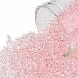 Cuentas de semillas redondas toho, Abalorios de la semilla japonés, (171l) arco iris transparente teñido de rosa claro, 15/0, 1.5mm, agujero: 0.7 mm, acerca 3000pcs / botella, 10 g / botella