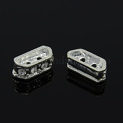 Silver Tone 2 Holes Alloy Rhinestone Bridge Spacers, about 5mm wide, 12mm long