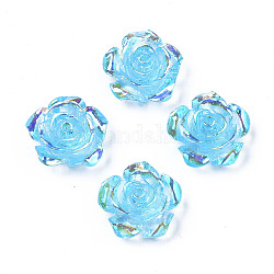 Transparente Harzcabochons, ab Farbe plattiert, Rose Blume, Deep-Sky-blau, 15x14x6 mm