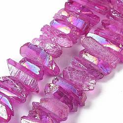 Natürliche Quarzkristallspitzen, Perlenstränge, gefärbt, Nuggets, Magenta, 15~30x4~8x4~7 mm, Bohrung: 1 mm, 8 Zoll