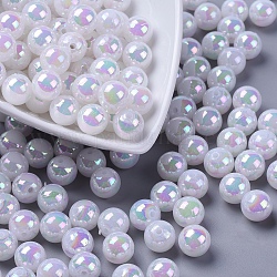 Eco-Friendly Poly Styrene Acrylic Beads, AB Color Plated, Round, White, 10mm, Hole: 2mm, about 980pcs/500g