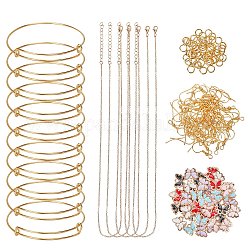 Conjunto de joyas de diy, con los charms del esmalte de la aleación, Fabricación de brazaletes de hierro y cadenas de cable Fabricación de collares y ganchos para pendientes, dorado