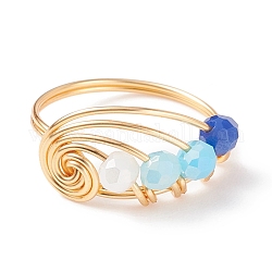 Плетеное стекло вихревое кольцо на палец, украшения из золотой медной проволоки для женщин, синие, размер США 8 (18.1 мм)