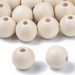 Perle di legno non finite naturali, perle di legno cerate, superficie liscia, tondo, bianco floreale, 14mm, Foro: 2.5 mm