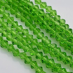 Chapelets de perles en verre bicone, facette, lime green, 4x4mm, Trou: 1mm, Environ 92~96 pcs/chapelet, 13.78~14.37 pouce