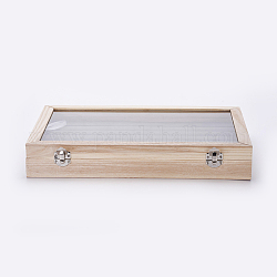 Scatole di presentazione anello di legno, con cuscino in vetro e velluto, rettangolo, bianco antico, 35x24x5.5cm