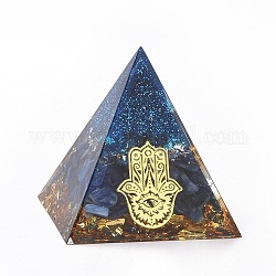 Смола оргонитовая пирамида украшения для дома, с натуральными чипами драгоценных камней, синие, 50x50x50 мм