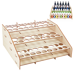 NBEADS 3-Layers Wooden Paint Organizer & Paint Brush Holder, Wooden Craft Paint & Brash Rack Wood Grain Laminate Multi Layer Desk Stand, Hold 50 Bottles of Paint and 14 Brushes