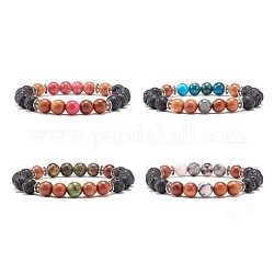 Natur gemischte Stein & Holz & Lavagestein runde Perlen Stretch-Armband, Öl-Diffusor-Armband für Frauen, Innendurchmesser: 2-1/4 Zoll (5.8 cm)